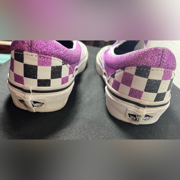 Vans Slide Ons Shoes - Sparkly Checker Purple, White, Black - Women’s Size 6 - Picture 8 of 13